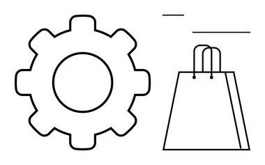 Alış veriş çantasının yanında elektronik ticaret öneren bir teknolojiyi temsil ediyor. Çevrimiçi alışveriş, dijital girişim, perakende yenilik, teknolojik bütünleşme, iş geliştirme, modern