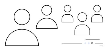 Farklı roller veya statüler öneren basit satırlarla tasvir edilmiş çeşitli kullanıcı simgeleri. Takım çalışması, işbirliği, sosyal etkileşim, hiyerarşi, topluluk, ağ oluşturma ve çeşitlilik için ideal