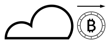 Dairesel çerçeve içinde Bitcoin sembolünü gösteren oklu bir bulut simgesi. Teknoloji, fintech, bulut hesaplama, dijital yatırımlar, engelleme zinciri çözümleri, merkezi olmayan finans için ideal