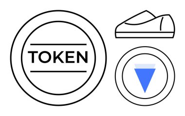 Kripto para birimi jetonu, spor ayakkabı ve çizgi elemanları ve minimalist tasarımı olan mavi üçgen sembol. Finans, moda, teknoloji, pazarlama, markalaşma, fitness, dijital varlıklar için ideal. Satır metaforu