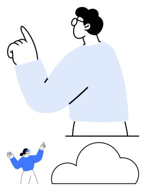 Gözlüklü ve kolları yukarıyı gösteren biri. Daha küçük bir figür de yukarı ve bulutun ana hatlarını gösteriyor. Rehberlik, ilham, hedefler, yön, yaratıcılık, motivasyon eğitimi için ideal. Çizgi