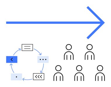 Büyük mavi ok altı haneli, işlem döngüsü altı aşamalı mavi. Takım çalışması, verimlilik, proje yönetimi, yön, iş akışı, organizasyon, liderlik için ideal. Satır metaforu