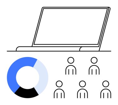 Mavi gözlüklü dizüstü bilgisayar grafiği, çöp adam. Sunumlar, veri analizi, takım çalışması, uzaktan çalışma, iş büyümesi, eğitim için ideal. Satır metaforu