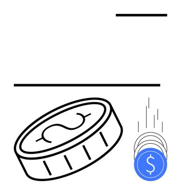 Havaya düşen dolar işaretli bozuk para hareket ve hızı gösteren çizgiler. Finans, tasarruf, yatırım, ekonomik büyüme, bütçe planlaması, bankacılık hizmetleri ve zenginlik için ideal