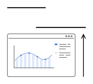 Eğilim çizgisi grafik veri noktaları ve ilerleme okuna sahip tarayıcı penceresi. İş, finans, büyüme, teknoloji, analiz, istatistik ve strateji için ideal. Satır metaforu