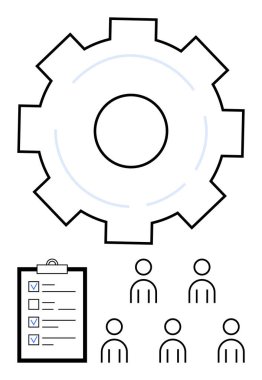 Vites sembolü kontrol listesi panosu ve takım simgeleri. İş akışı, proje yönetimi, takım çalışması, organizasyon, planlama, üretkenlik, hedef belirleme metaforu için ideal