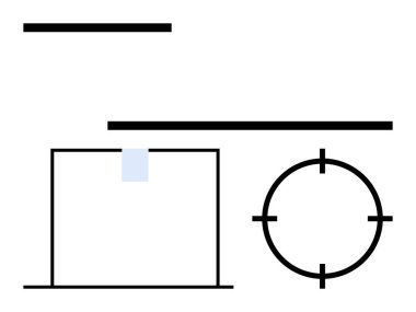 Siyah yatay çizgiler, üzerinde mavi bir dikdörtgen olan bir dikdörtgen ve çapraz gölgeli bir daire. Matematik, tasarım kavramları, geometri, oyun tasarımı, eğitim soyut sanatını hedef almak için ideal. Çizgi