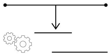 Siyah yatay çizgi ve aşağı doğru iki yatay çizgi ve solda iki vites. İş için ideal, iş akışı görselleştirme, süreç yönetimi, otomasyon, işlemler
