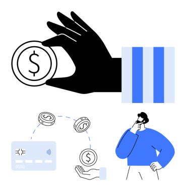 El ele tutuşma, kablosuz sinyalli kredi kartı, para transferi, insan düşüncesi. Finans, bankacılık, e-ticaret, yatırım, çevrimiçi ödemeler finansal planlama sektörü için ideal