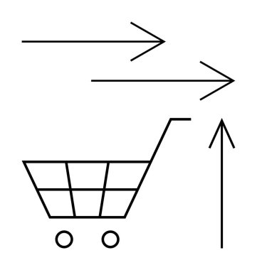 Yukarı ve ileri okları olan alışveriş arabası hareket ve büyümeyi temsil ediyor. E-ticaret, iş stratejisi, çevrimiçi alışveriş, satış büyümesi, pazar eğilimleri, dağıtım hizmetleri, dijital