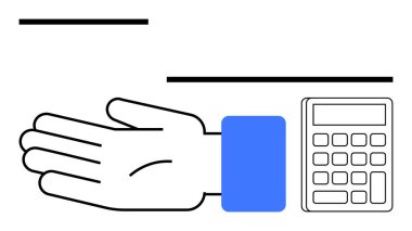 Hesap makinesinin yanında mali yardım, bütçe, kredi, hesaplamalar, harcamalar, eğitim, muhasebe, iş hizmetleri öneren uzanmış bir el. Mali yardım maliyet analizi için ideal