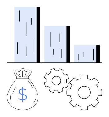 Baro çizelgesi, yanında bir para çantası ve iki vites tekerleği olduğunu gösteriyor. İş, finans, yatırım, ekonomik trendler, verimlilik, strateji ve üretkenlik temaları için idealdir. Satır metaforu
