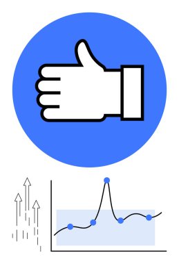 Başparmaklar yukarı ve performans grafiği iş büyümesini ve başarıyı simgeliyor. Eğilimler analitiği, gelişimi, pozitifliği, performansı geliştirir. Sunumlar, raporlar, pazarlama, motivasyon için ideal