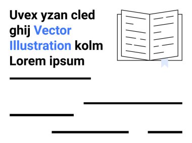 Metin blokları, mavi renklendirilmiş Vektör İllüstrasyonu, yer imli kitap grafiği. Web tasarımı, eğitim materyalleri, yayıncılık, pazarlama, grafik tasarımı, dijital içerik, markalaşma için ideal. İniş