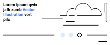 Geometrik çizgiler bulut şekli, metin blokları ve siyah-mavi minimalist semboller oluşturur. Modern tasarım, web sitesi geçmişi, teknoloji temaları, eğitim kaynakları, görsel sunumlar için ideal
