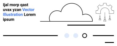 Bulut, vites simgesi, metin elemanları, daireler ve çizgiler. Teknoloji, web tasarımı, veri yönetimi, minimalizm, bilişim hizmetleri modern arayüzler için ideal
