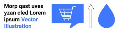 Sohbet balonunda alışveriş arabası, yukarı doğru ok ve konsept tasarımda su damlası. E-ticaret, büyüme, iletişim, ilerleme, piyasa eğilimleri, teknoloji, çevre için idealdir. İniş sayfası