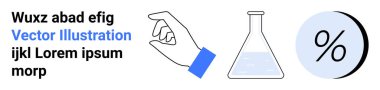 El hareketi, sıvıyla bilimsel deney şişesi, yüzde işareti. Bilim, eğitim, iş, veri analizi, sunumlar, web siteleri, bilgi grafikleri iniş sayfası için idealdir