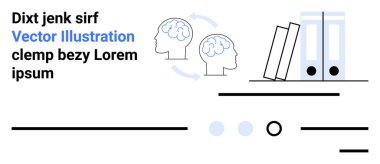 İki beyin diyagramı, mavi oklar, üç klasör, yatay çizgiler, minimalist tasarım. Üretkenlik, yaratıcılık, eğitim, organizasyon, beyin fırtınası iniş sayfası için ideal