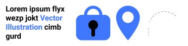 Kilit simgesi ve mavi harita pin işaretleyicisi güvenlik ve konumu gösteriyor. Güvenlik hizmetleri, GPS uygulamaları, veri koruması, konum izleme, gizlilik araçları, ağ güvenliği, çevrimiçi hizmetler için ideal. Pankart