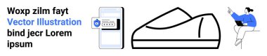 Çeşitli yazı tipleri, güvenlik unsurları olan bir akıllı telefon, minimalist bir ayakkabı çizimi ve dizüstü bilgisayar kullanan bir kişi. Moda, teknoloji, güvenlik, e-ticaret, tasarım, yaşam tarzı için ideal