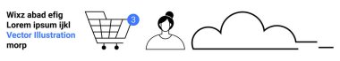 Bildirimli alışveriş arabası, kullanıcı profili simgesi ve bulut sembolü. E-ticaret, kullanıcı arayüzü, teknoloji hizmetleri, online alışveriş, bulut depolama, bildirimler, dijital pazarlama için ideal. İniş