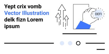 El ele tutuşan DEFI paraları, yukarı çıkan oklar ve soyut çizgiler. Finans, kripto para birimi, dijital varlıklar, yatırım, engelleme zinciri, teknoloji, ekonomik büyüme iniş sayfası için ideal