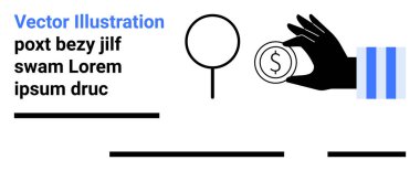 Bir dolar bozuk para, büyüteç ve metin blokları. Finansal hizmetler, bankacılık, yatırım, pazarlama, analitik, e-ticaret ve eğitim içeriği için ideal. İniş sayfası