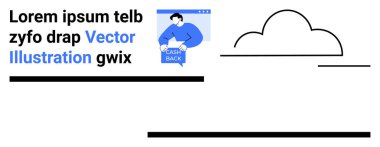 Elinde nakit para levhası olan adam mavi ve siyah metin elemanlarının yanına yerleştirilmiş. Ecommerce, reklam, finansal hizmetler, promosyonlar, bankacılık, pazarlama, web sitesi tasarımı için ideal. İniş sayfası