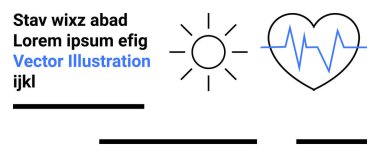 Neşeli bir güneş ve kalp atışlı basit bir sanat eseri. Sağlık, sağlık, sağlık, sağlık hizmetleri, sağlık hizmetleri, sağlık blogları, yaşam tarzı, teknoloji projeleri ve uygulama arayüzleri için ideal. İniş sayfası