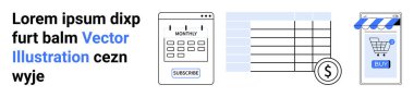 Abonelik düğmesi, hesap tablosu ve alışveriş arabası simgesi olan akıllı telefon takvimi ve satın alma düğmesi. Finans, bütçe, e-ticaret, planlama, üretkenlik, mobil uygulamalar, sunumlar için ideal