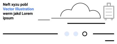 Bulut, bavul, yatay ve dikey çizgiler, metin elemanları werm jakd Lorem ipsum. Seyahat, tatil, tatil, ulaşım, uçuş, modern tasarım, minimalizm iniş sayfası için ideal