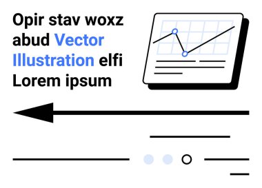 İki noktalı grafik tablosu ve şebeke arkaplanı, sola bakan kalın ok, siyah ve mavi yazı tiplerinde yer tutucu metin. Veri sunumu, bilgi grafikleri, analitik, navigasyon, iş için ideal