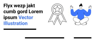 Oturan kişi kurdele ikonu ve yer tutucu metniyle meditasyon yapıyor. Sağlık uygulamaları, motivasyon programları, sağlık ve yaşam tarzı blogları, eğitim içeriği, kişisel gelişim, üretkenlik için ideal