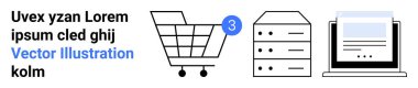 Alışveriş arabası, veritabanı sunucusu ve dizüstü bilgisayar görüntüsü. E-ticaret, çevrimiçi alışveriş, veri depolama, sunucu yönetimi, çevrimiçi hizmetler, teknoloji siteleri, dijital pazarlama için ideal. İniş sayfası