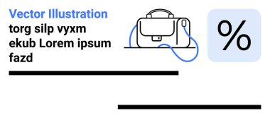 Evrak çantası ve yüzde işareti, siyah ve mavi tasarım, metin tutucular. İş, finans, kurumsal, vergi, muhasebe, pazarlama, eğitim materyalleri iniş sayfası için ideal