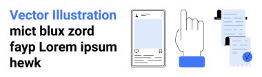 Nesneler arasında akıllı telefon, işaret eden el ve mavi işaretli belgeler var. Teknoloji dersleri, e-öğrenim, uygulama gösterileri, UIUX tasarımı, dijital pazarlama, eğitim içeriği için ideal