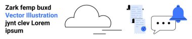 Bulut, uyarı zili, metin belgeleri, noktalı konuşma balonu. Bulut depolama, dijital uyarılar, iletişim araçları, çevrimiçi mesajlaşma, belge paylaşımı, bildirimler ve teknoloji için ideal
