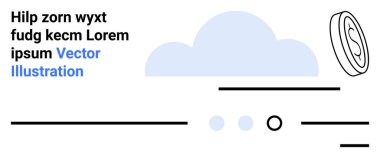 Soyut bulut simgesini içeren minimalist tasarım, yer tutucu metin içeren metin blokları, soyut çizgiler ve para birimi sembolü. Finans, modern tasarım, yaratıcı sunumlar, UIUX temaları için ideal