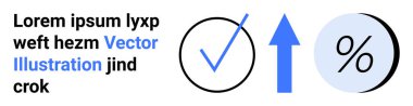 Mavi işaretli daire, yukarı doğru mavi ok, açık mavi dairede yüzde işareti. Sunumlar, bilgi grafikleri, web siteleri, pazarlama, iş raporları, eğitim materyalleri için ideal. İniş