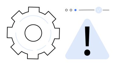 Ünlem işaretli bir üçgenin yanındaki dişli simgesi sistem hatasını gösteriyor. Noktalar ve işaretler. Bilişim sorunları, sorun giderme, alarm sistemleri, yazılım hataları, bildirimler ve uyarılar için ideal