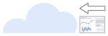 Bulut şekli, sağa doğru ok ve mavi grafikli veri analiz ekranı. Bulut depolama, veri yönetimi, bilişim hizmetleri, veri analizleri, teknoloji, iş büyümesi, dijital dönüşüm için ideal