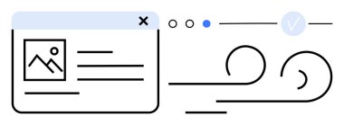 Resim ve metin tutucuları, ilerleme göstergeleri ve dinamik girdap çizgileriyle yüklenen bir web sayfası arayüzü. Teknoloji, yazılım geliştirme, kullanıcı arayüzü, web tasarımı, internet, bulut için ideal