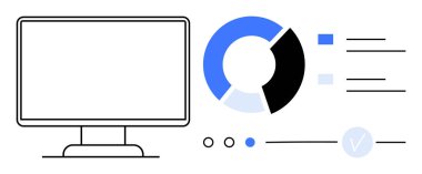 Turta grafiği ve mavi, siyah ve açık gri renkli veri elemanlarıyla bilgisayar ekranı. Veri görselleştirme, iş sunumları, teknoloji tasarımları, eğitim içeriği, UIUX planlaması için ideal