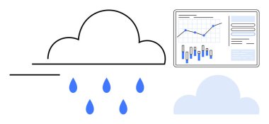 Yağmurlu bulut, grafikli veri analiz çizelgesi ve bar çizelgesi, ikinci bulut. Hava tahmini, iklim çalışması, çevre raporları, veri analizi, bilimsel araştırma, teknoloji için ideal