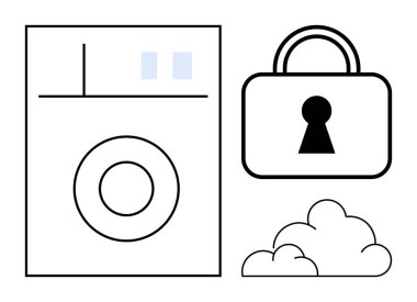 Bilgisayar sunucusu, bulut ve asma kilit. Siber güvenlik, veri koruması, bulut depolama, çevrimiçi güvenlik, güvenli bilgisayar güvenlik gizlilik kavramları için idealdir. Satır metaforu