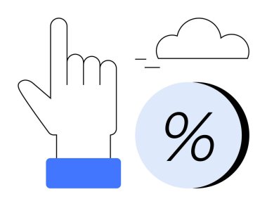 Bulut ve yüzde işareti ile yukarı doğru. Finans, teknoloji, bulut hesaplama, veri analizi, iş büyümesi, verimlilik optimizasyonu ve eğitim içeriği için ideal. Satır metaforu