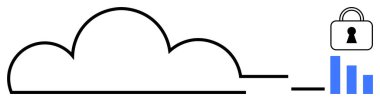 Çubuk grafik ve asma kilit simgesine bağlı bulut hattı veri güvenliği ve depolama korumasını sembolize ediyor. Teknoloji, siber güvenlik, veri yönetimi, bulut hesaplama, çevrimiçi güvenlik, bilişim hizmetleri için ideal