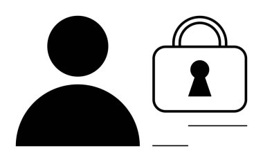 Anahtar delikli bir asma kilidin yanındaki siyah siluet. Güvenlik, gizlilik, kimlik doğrulama, kullanıcı erişimi, veri koruması, siber güvenlik ve çevrimiçi güvenlik temaları için ideal. Satır metaforu