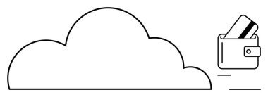 Cüzdanın yanında büyük bir bulut ve kredi kartı çıkıyor. Bulut depolama, dijital işlemler, çevrimiçi bankacılık, siber güvenlik, e-ticaret, fintech, veri koruması için ideal. Satır metaforu